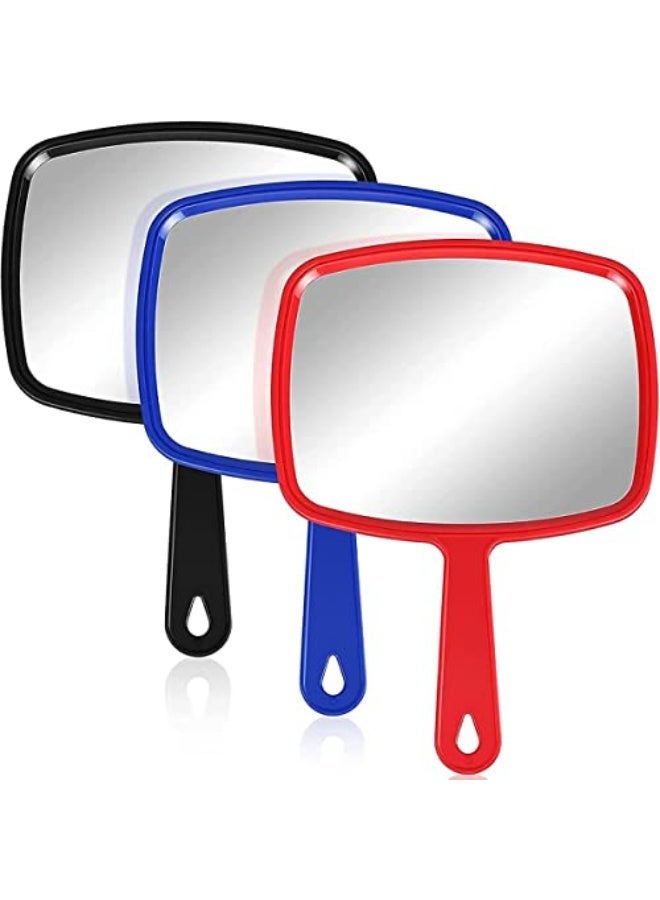 CLENEA Hand Held Makeup Mirror, Hand Mirror, Portable Makeup Mirror, Non Slip Handle, Durable, Not Fragile, Easy to Carry, Suitable for Travel, Home, Salon, Etc, 3 Pieces, Black, Red, Blue, 3 Colors - Image 1